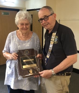 Lion Judith Woods was presented with a Melvin Jones Award by Lion President Peter Stonely