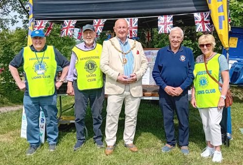 Maidstone Lions with Maidstone Mayor Cllr Brian Clark in May at the Dandelion Fayre in May 2026